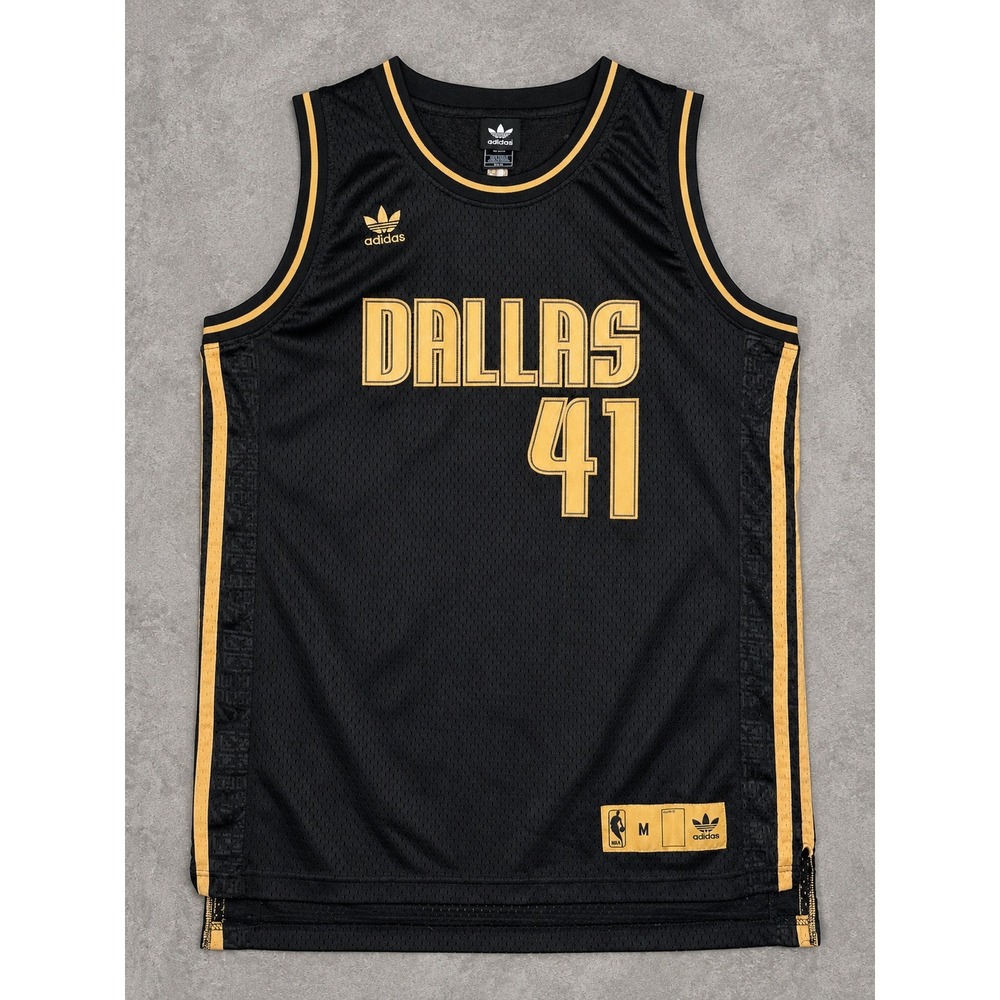 Adidas Originals Dallas Mavericks Dirk Nowitzki Jersey Mens Medium Black Gold 41
